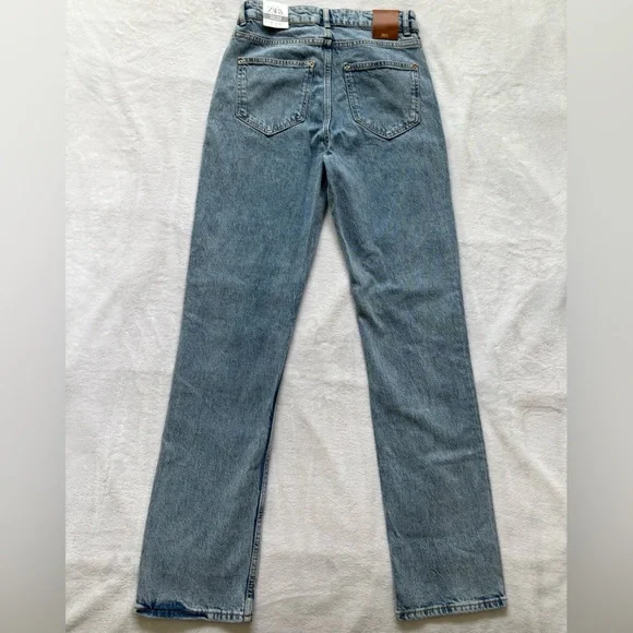 ZARA High Rise Full Length Straight Leg Blue Jeans--6 - Picture 10 of 16